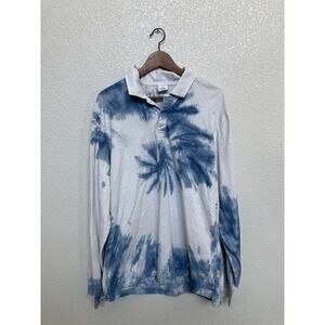 Urban Outfitters Mens Medium tie dye long sleeve polo casual oversize blue white
